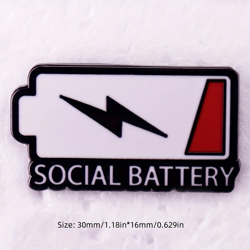 1PC Social Battery Brooch For Men, Alloy Pin Badge, Bag Accessories