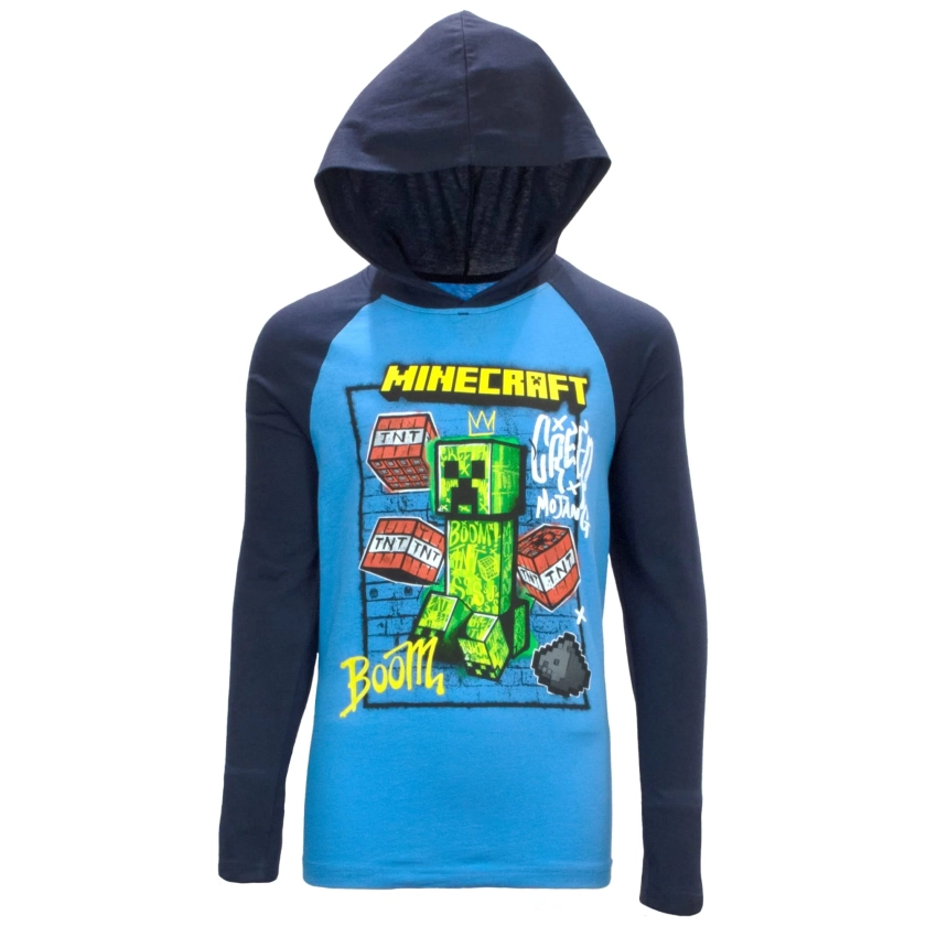 Minecraft Boys Long Sleeve Creeper Hoodie Tee (Blue, Sizes 4-16) - Walmart.com