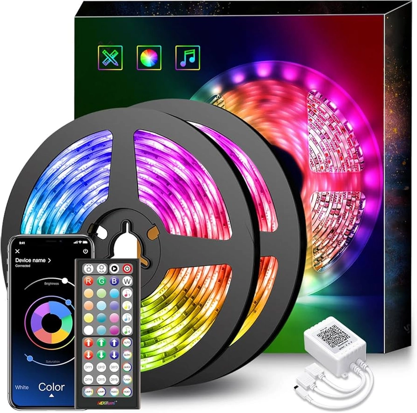 Mexllex LED Strip Lights 30M Music Sync Color Changing RGB LED Strip 24-Key Remote, Sensitive Built-in Mic, App Controlled LED Lights, RGB LED Light Strip(APP+Remote+Mic)