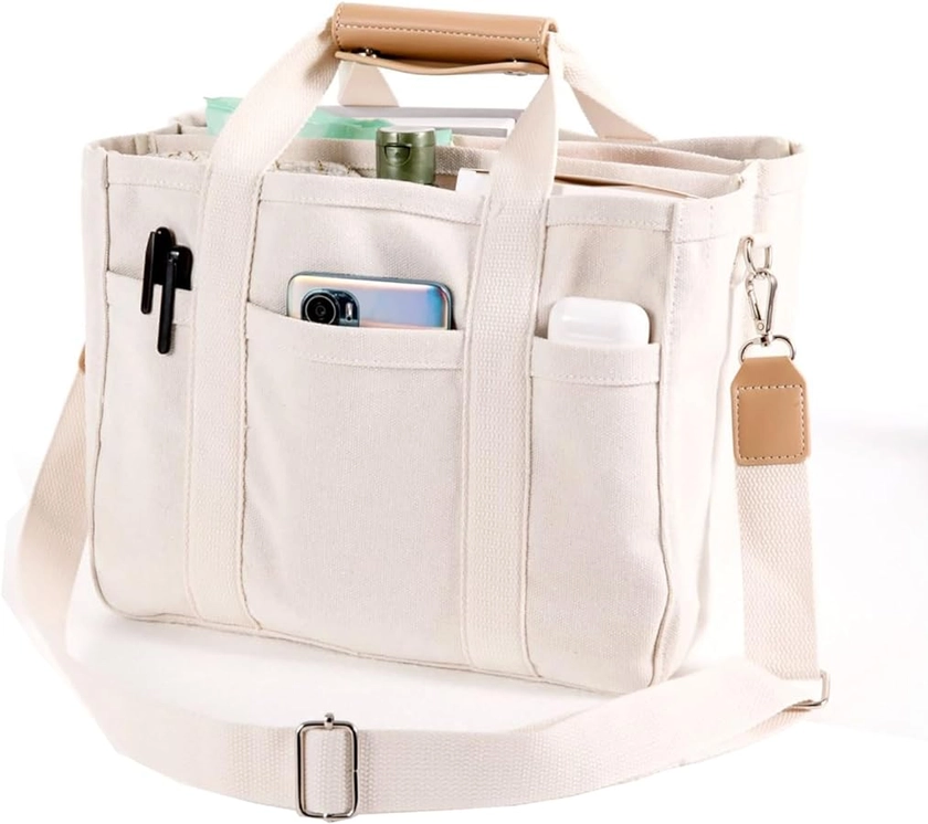 Multi Pocket Tote Bag for Women Canvas Bag with Handle Bag Large Cpacity Purse Reusable Handbag