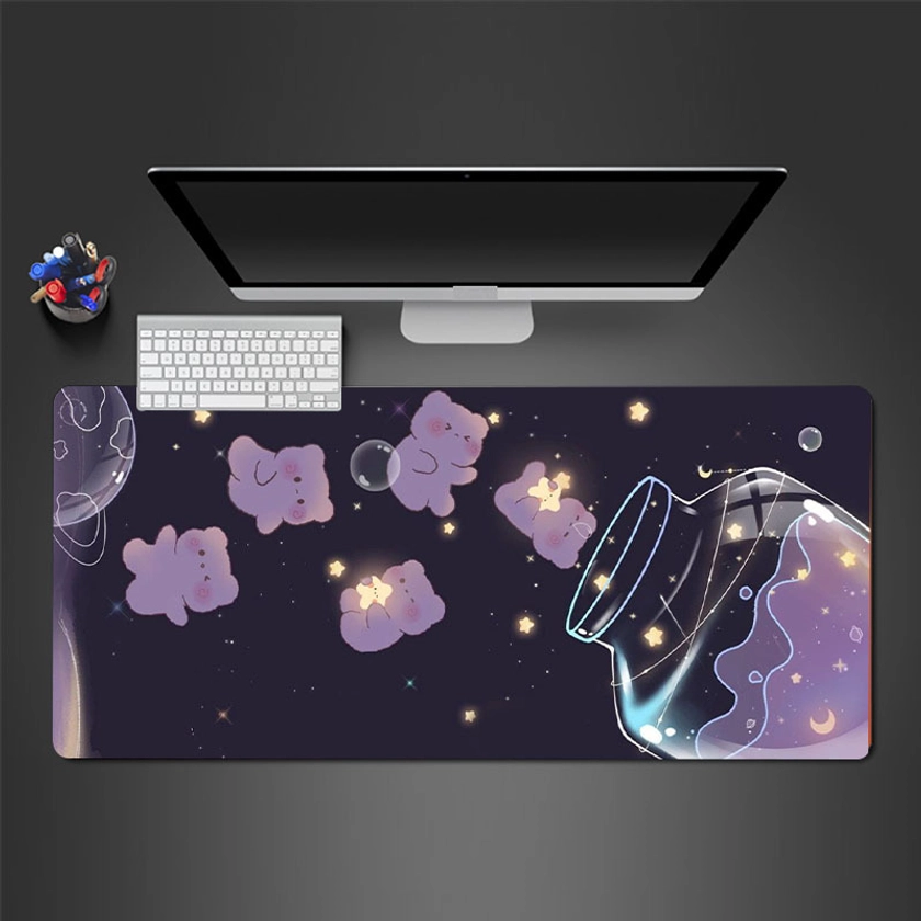 Starry Glass Bear Large Gaming Mousepad Computer HD Keyboard Pad Mouse Mat Desk Mats Natural Rubber Anti-Slip Office Mouse Pad Desk Accessories