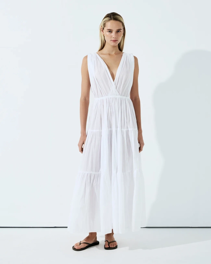 Платье из тонкого хлопка с драпировкой белого цвета 7312124051 - купить в интернет-магазине 2MOOD