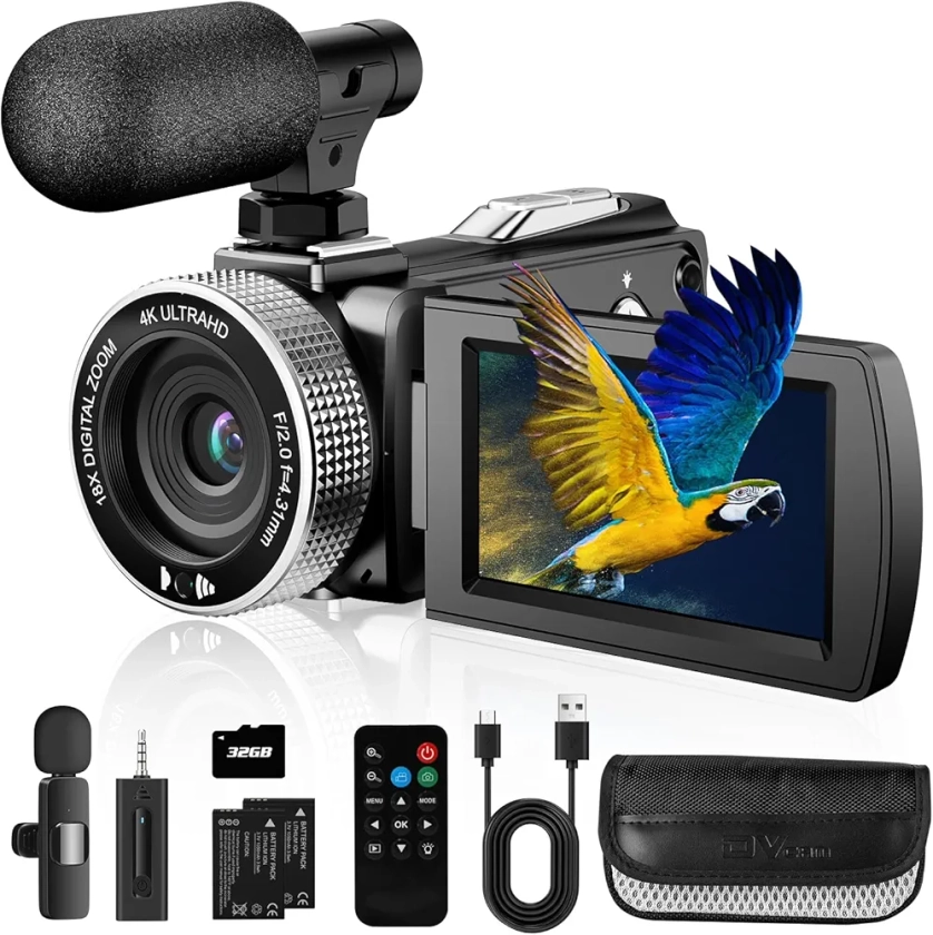 Vmotal Caméra vidéo 4K 48MP Photo/enregistreur vidéo 4K 60FPS, caméscope numérique pour Youtube Vlogging avec Microphone sans Fil/Carte SD/2 Piles/télécommande : Amazon.fr: High-Tech