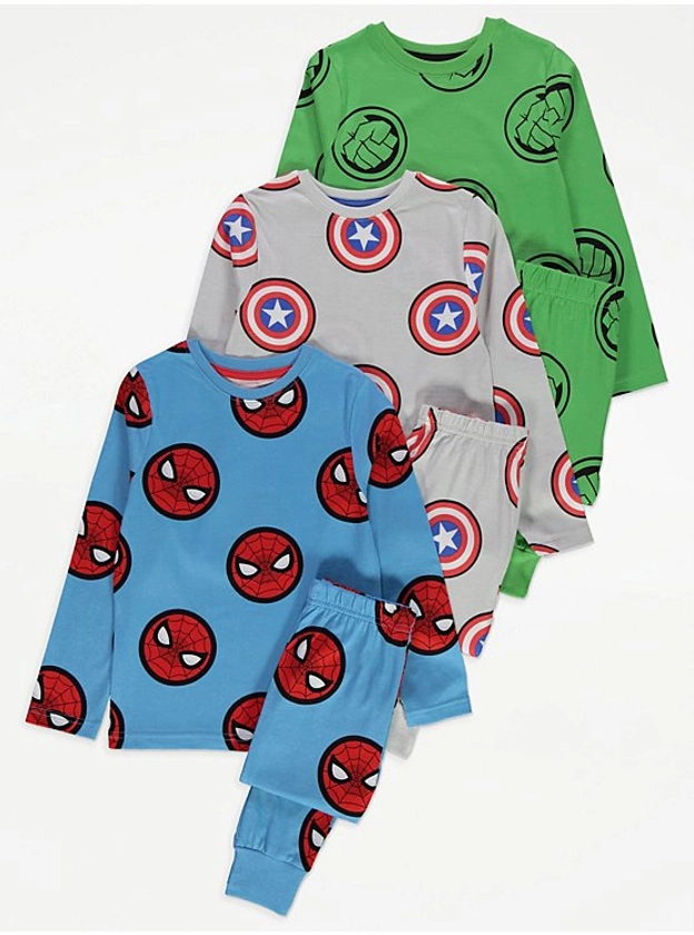 Marvel Logo Long Sleeve Pyjamas 3 Pack