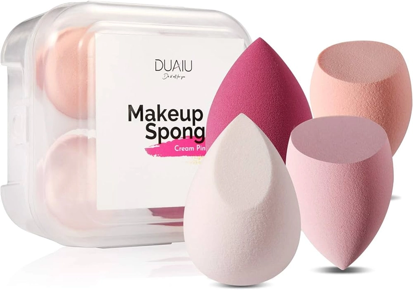 DUAIU 4 Pcs Makeup Sponge Set Blender Beauty Foundation Blending Sponge, Flawless for Liquid, Cream, and Powder, Multi-colored Makeup Sponges with Storage Box