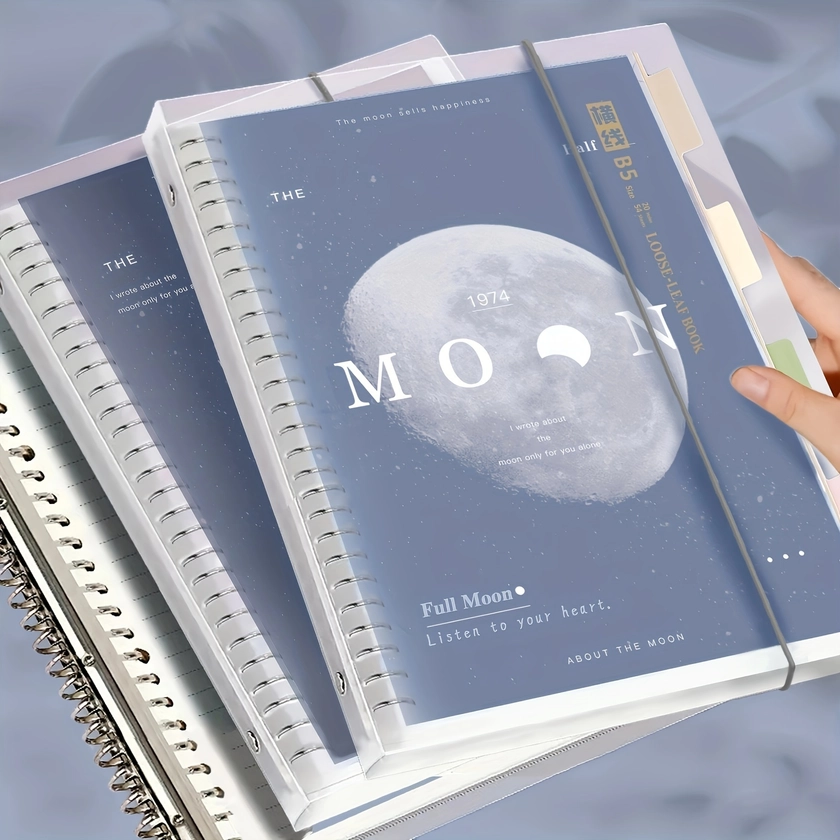 54/108 Sheets/Set A5/B5 PP Multi-Color Cover Moon Planet Removable Clear Coil Loose-Leaf Notebook: Perfect Notepad for Students &amp; Business Professiona