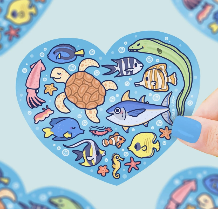 Ocean Animals Heart Sticker