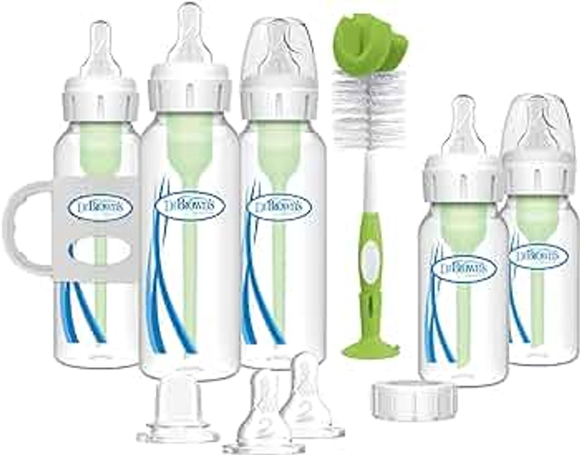 Dr. Brown's Natural Flow® Anti-Colic Options+™ Narrow Bottle to Sippy Gift Set with Soft Silicone Sippy Spout, Removable Silicone Handles, Travel Cap and Bottle Brush