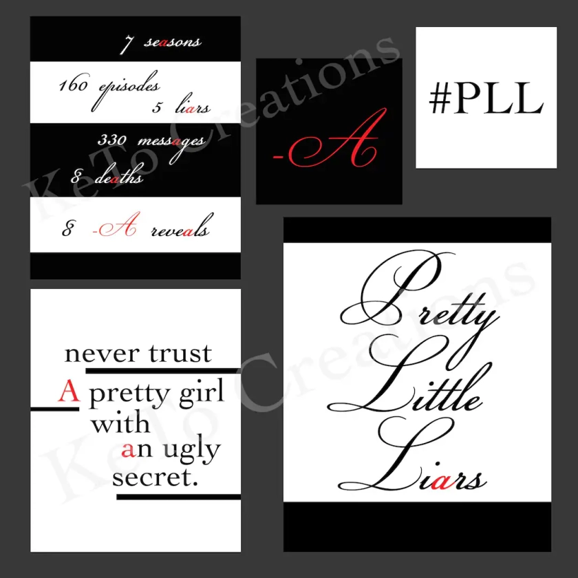 Set of 5 Digital Downloads - Pretty Little Liars TV Show - #PLL - Inspired Fan Art