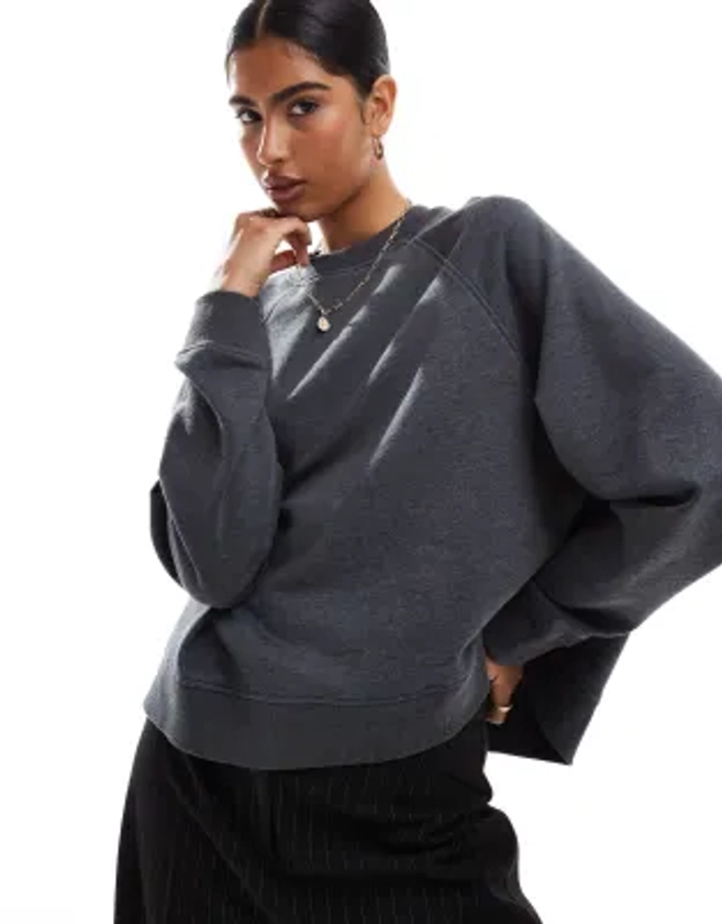 ASOS DESIGN oversized sweat with raglan detail in charcoal | ASOS