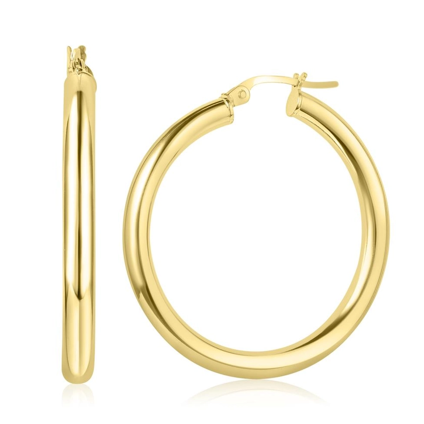 18ct Yellow Gold Hoop Earrings 31mm | Pravins