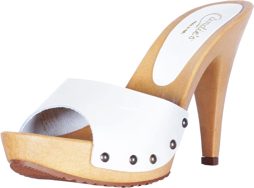 Candie's Women's Viviana Heeled Slide Sandal | 4 1/2" Heel | 1" Platform | Made in Italy (Off White, 7)