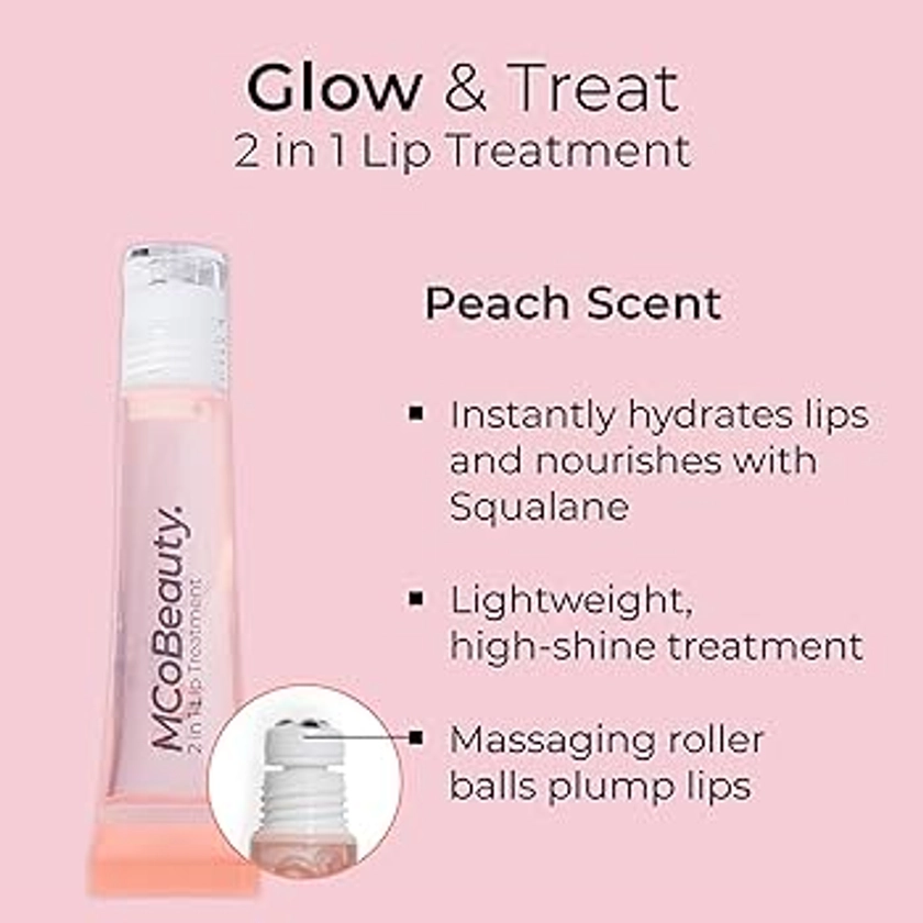 MCoBeauty 2-in-1 Glow & Treat Lip Oil, Peach, Hydrating Tint for Luscious Lips, Vegan, Cruelty Free Cosmetics