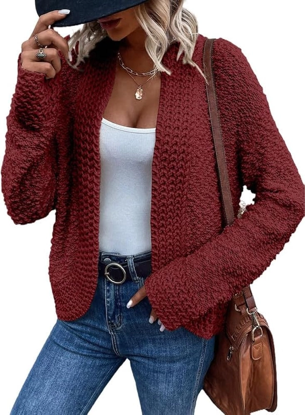 Dokotoo Women's 2024 Fashion Casual Open Front Long Sleeve Chunky Knit Cardigans Sweaters Outerwear Coats