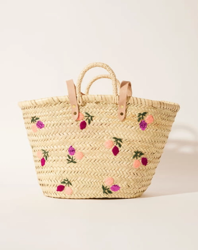 Panier en Osier Violet avec ses Anses en Cuir - Modèle Pomelo