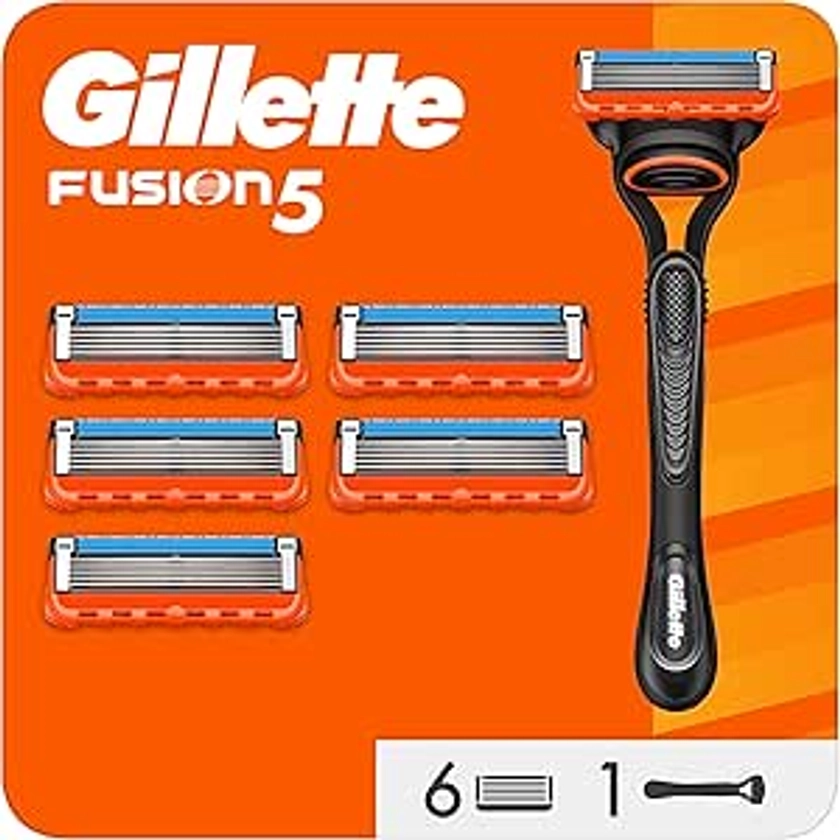 Gillette Fusion5 Rasoir Pour Homme, 1 Manche De Rasoir, 6 Recharges De Lames [OFFICIEL]