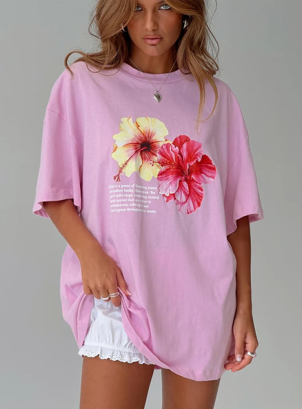 Hibiscus Haven Oversized Tee Pink