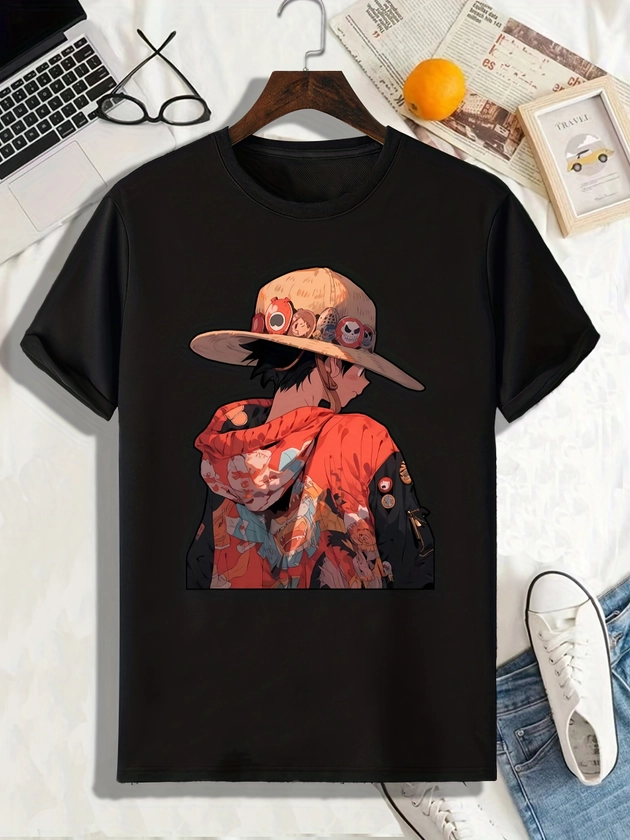 Anime Boy Pattern Print Men&#39;s Comfy Chic T-shirt, Graphic Tee Men&#39;s Summer Outdoor Clothes, Men&#39;s Clothing, Tops For Men, Gift For Men