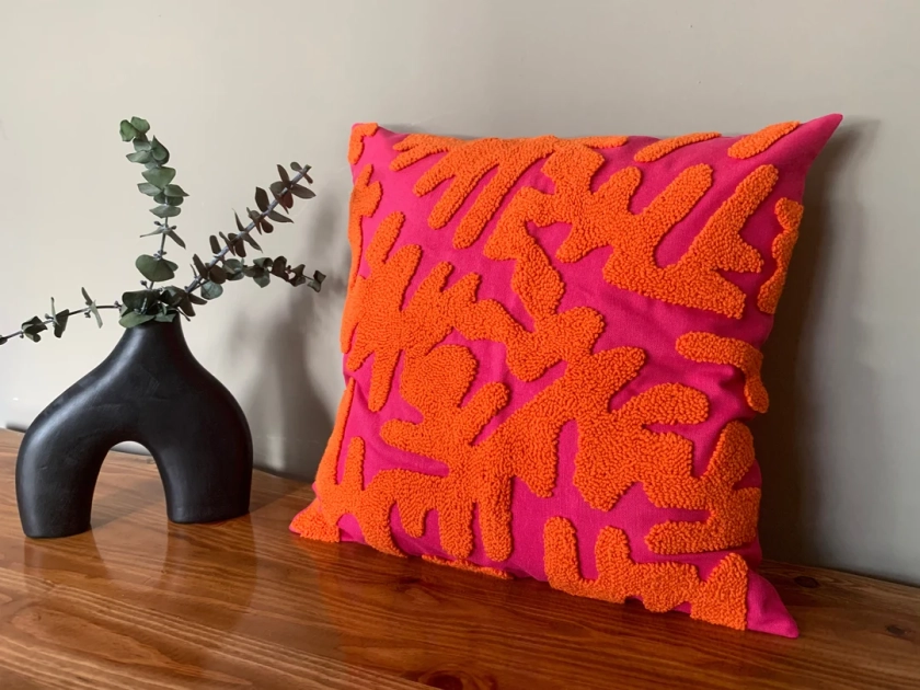 Punch Pillow , Hand Tufted Punch Needle Pillow Cover / Pink Orange Punch Pillow / Handmade Unique Embroidered Cushion Cover - Etsy