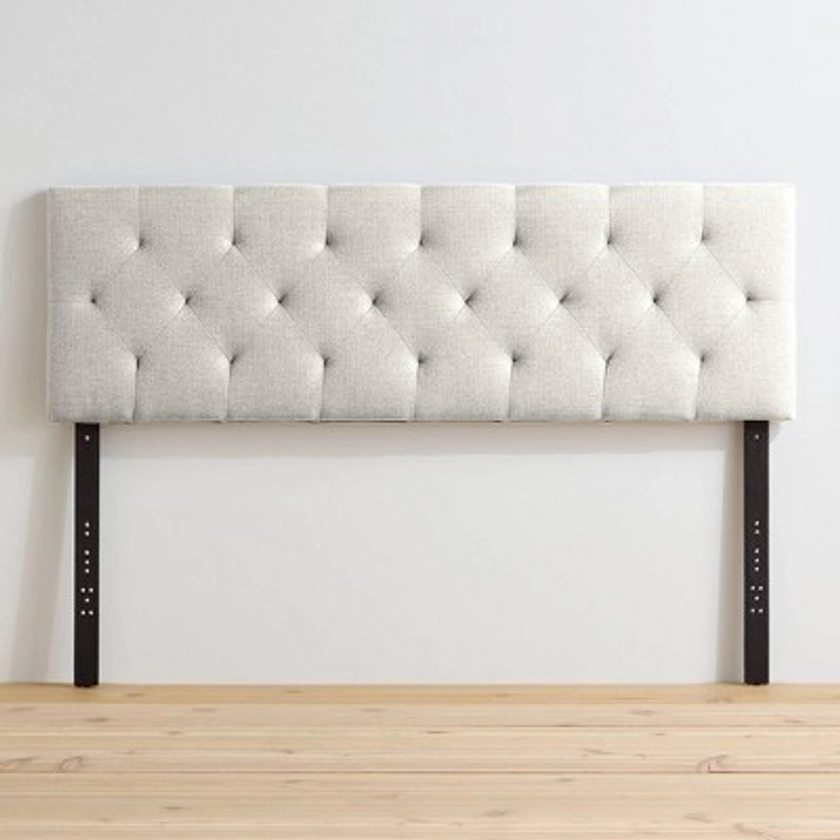 Twin/Twin XL Emmie Adjustable Upholstered Headboard with Diamond Tufting Cream - Brookside Home