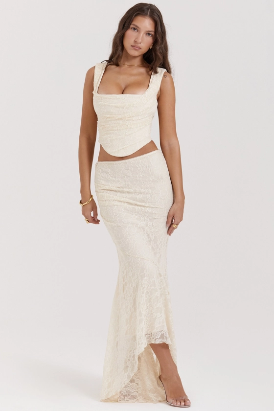 Clothing : Skirts : 'Therese' Vintage Cream Lace Maxi Skirt