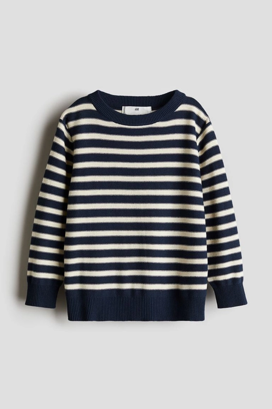 Cotton Sweater - Round Neck - Long sleeve - Navy blue/white striped - Kids | H&M US