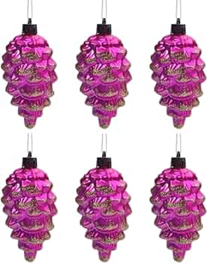 YYCRAFT 6 PCS Glitter Pinecone Christmas Ornament 3.5 Inch for Xmas Tree DIY Crafts Fall Party Decorations,Hot Pink