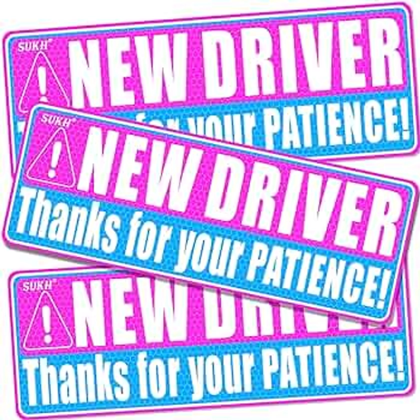 Sukh New Driver Magnet - Student Funny Be Patient Safety Warning Rookie Driver Car Bumper Magnets Car Accessories Teen Boys Girls 3 Pcs