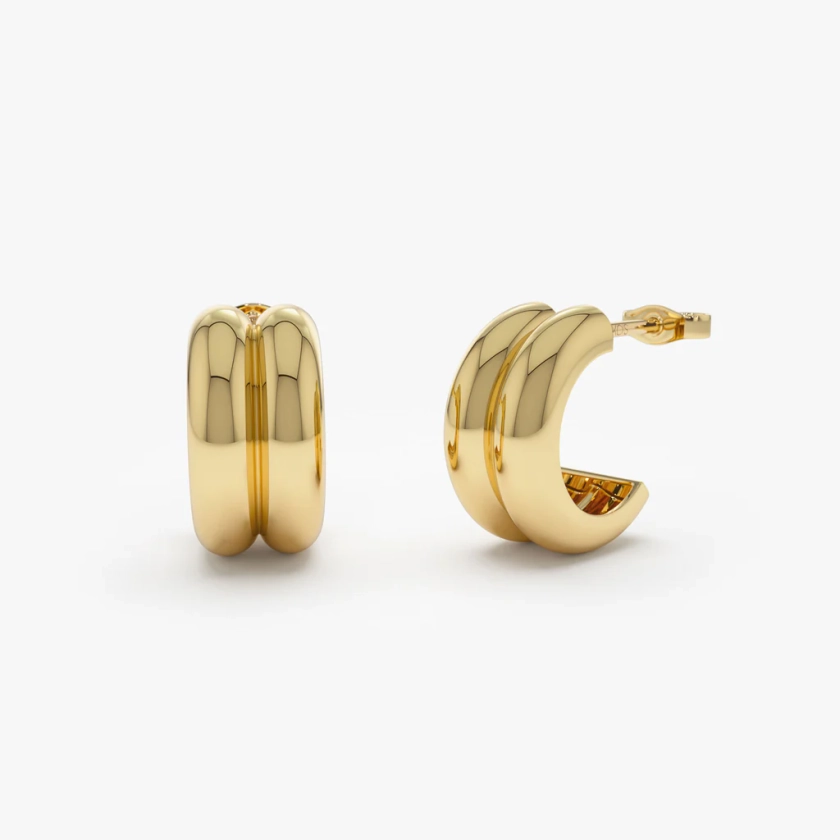 14k Solid Gold Twin C Hoops