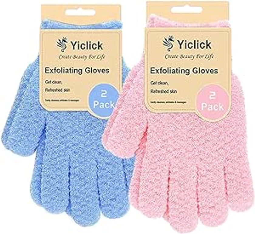 Yiclick Lot de 2 paires de gants exfoliants exfoliants pour le bain et la douche, exfoliant pour le corps pour enlever les peaux mortes, éponge exfoliante en luffa pour homme et femme (Rose 2 paires) : Amazon.fr: Beauté et Parfum