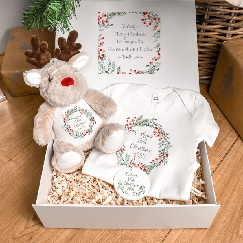 Baby’s First Christmas Gift Set, Personalised First Christmas Gift Box, Baby 1st Christmas Gift, Baby Xmas Keepsake, Baby Christmas Gift Box