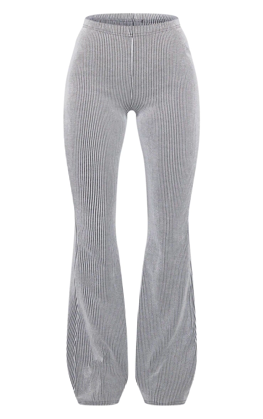 Light Grey Two Tone Rib High Waist Flares