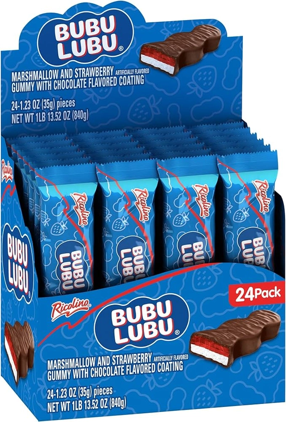 Amazon.com : RICOLINO Bubulubu Chocolate Strawberry Marshmallow Bar Box with 24 count : Everything Else