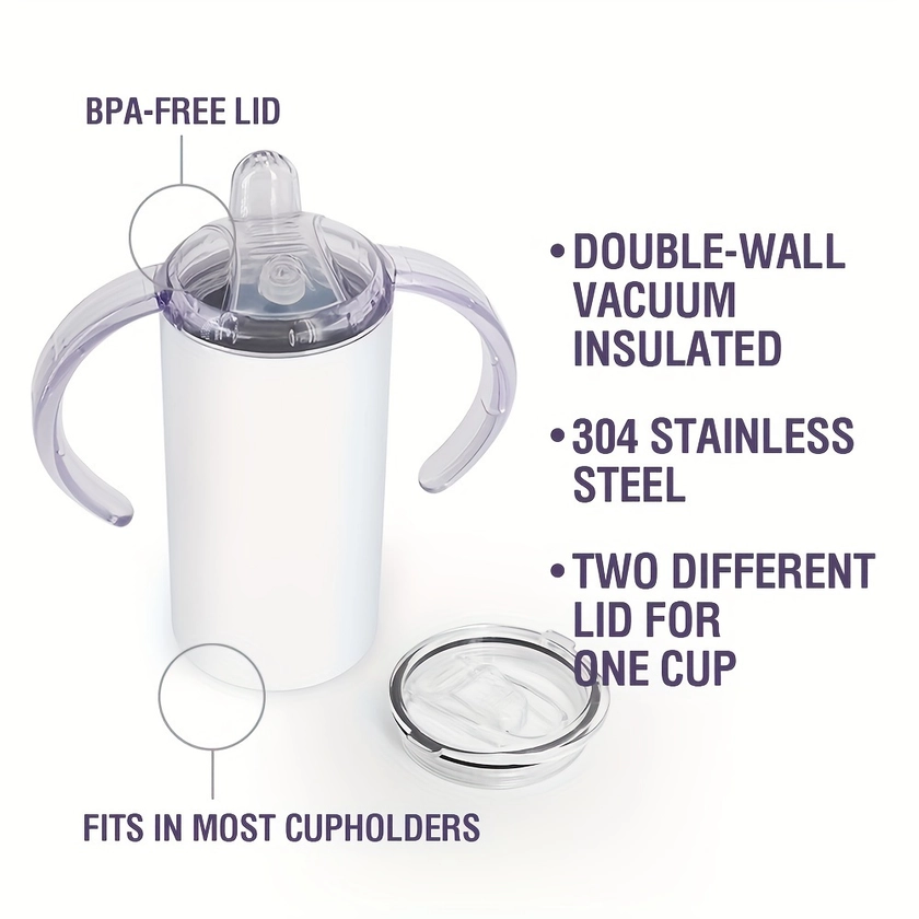 25pcs 12oz sippy cup with two lids, Double-Wall Insulation,Sublimation-Ready, 304 Stainless Steel Tumbler