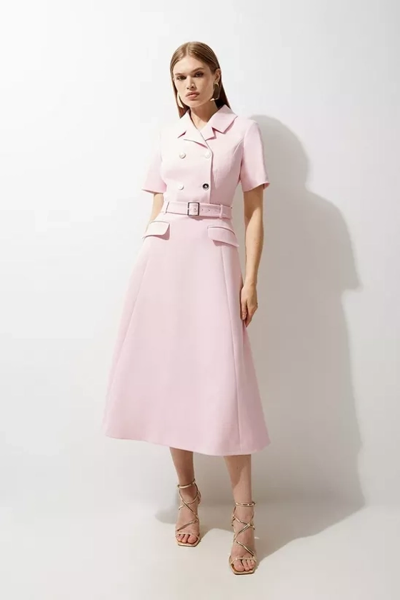 Dresses | Petite Structured Crepe Full Skirted Midaxi Tailored Shirt Dress | KarenMillen