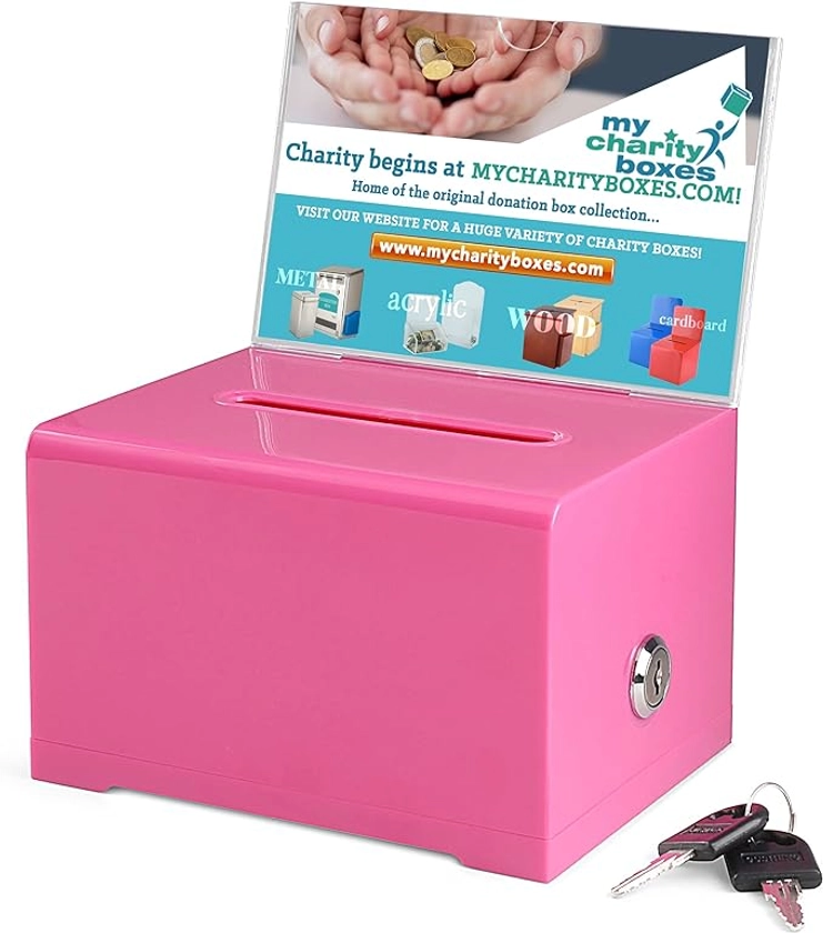 MCB Quality Acrylic like Donation and Suggestion Ballot Box with Lock - Secure and Safe Drawing ticket Box - Great for Business Cards and events (Pink) : Amazon.co.uk: Stationery & Office Supplies