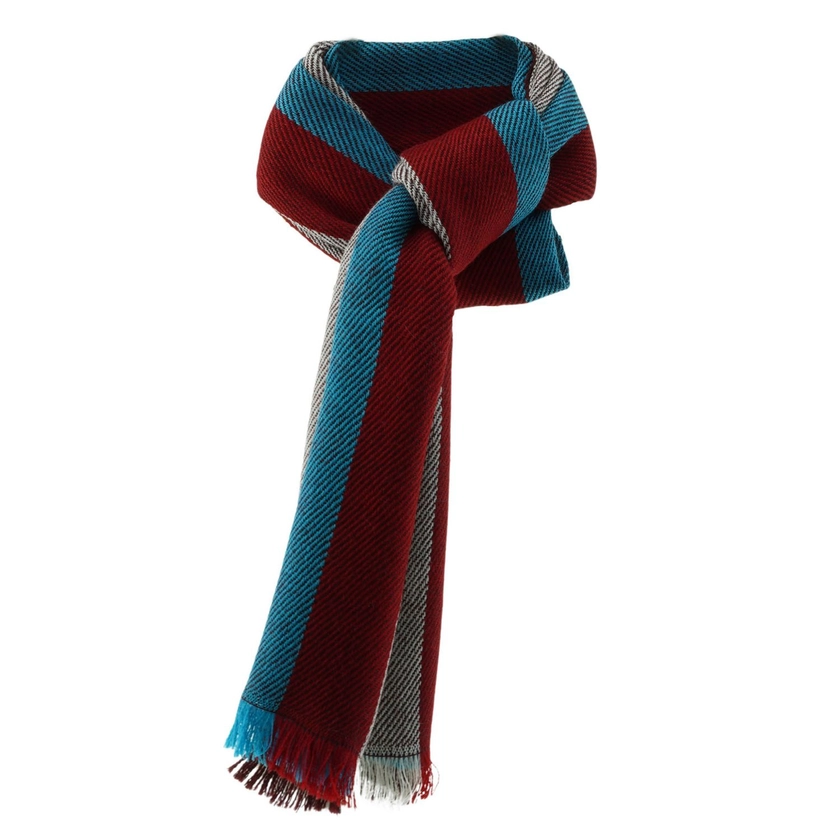 San Pedro Alpaca Scarf In Blue, Grey And Red - Unisex by Scarves by FRANCI