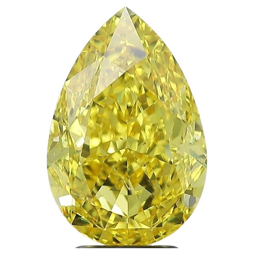 Diamant poire taille brillant de 5,1 carats certifié GIA Fancy Vivid Yellow En vente sur 1stDibs