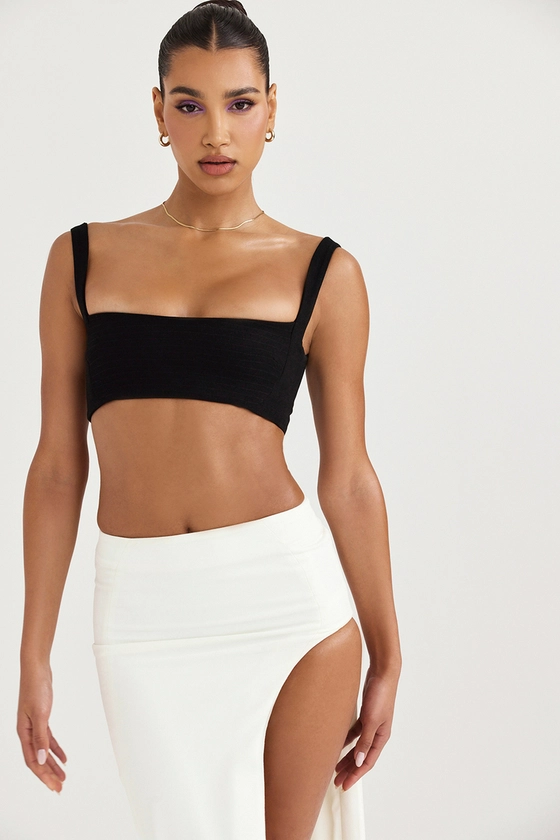Clothing : Tops : 'Luciana' Black Pleated Bandeau Top 