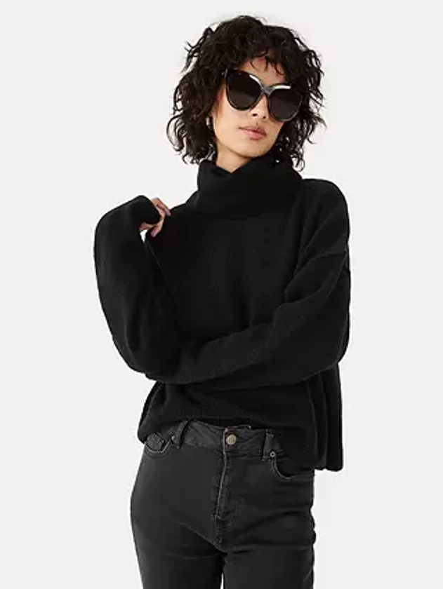 HUSH Meryll Cropped Roll Neck Jumper, Black