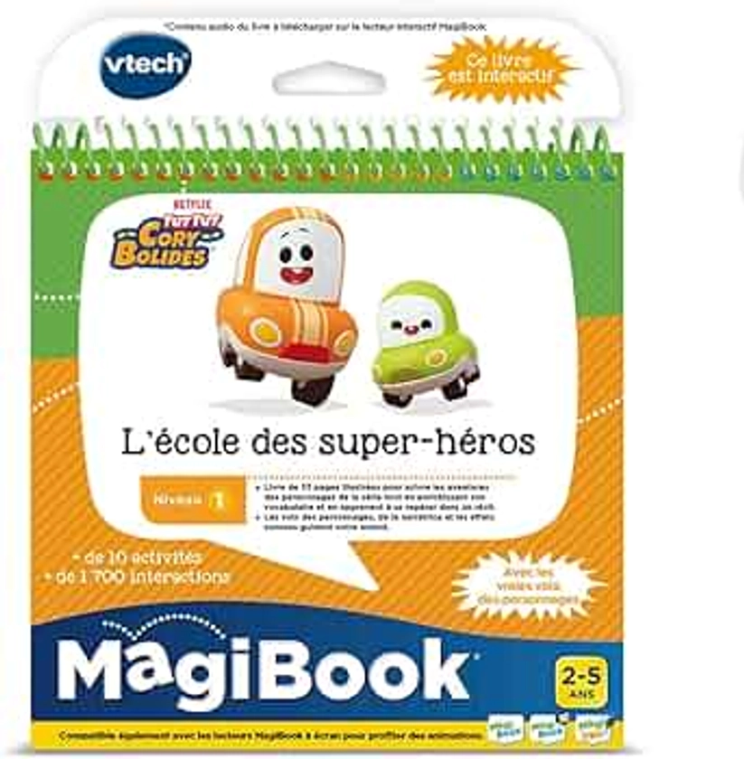 VTech - MagiBook Tut Tut Cory Bolides, Livre Éducatif Enfant Niveau 1 L'École des Super-Héros, Pages Illustrées et Interactives, Cadeau Garçon et Fille de 2 Ans à 5 Ans - Contenu en Français