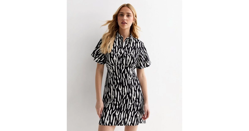 Black Abstract Print Mini Shirt Dress | New Look