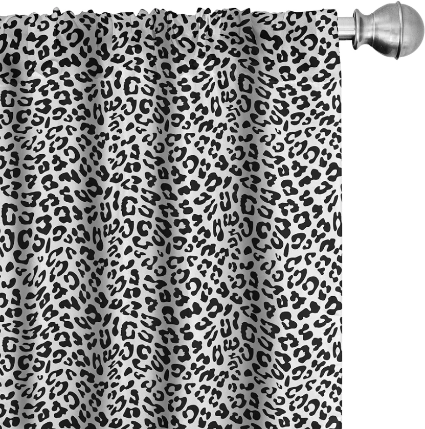 Ambesonne Leopard Print Window Curtains, Monochrome Graphic Style Wild Jungle Animal Abstract Skin Spots, Lightweight Decor 2-Panel Set with Rod Pocket, Pair of - 28" x 63", Black and White