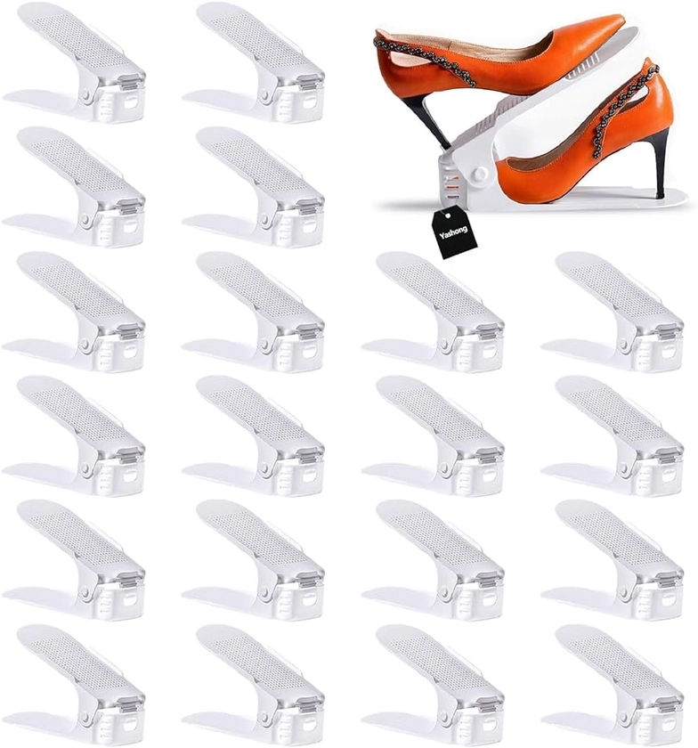 Amazon.com: Yashong Shoe Slots Organizer, 20PCS Adjustable Double Layer Stack Shoe Rack, 50% Space-Saving Storage Rack Holder, White : Home & Kitchen