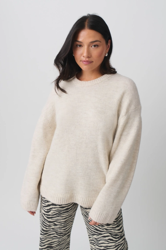 Crew neck knitted sweater - Vit - Dam - Gina Tricot