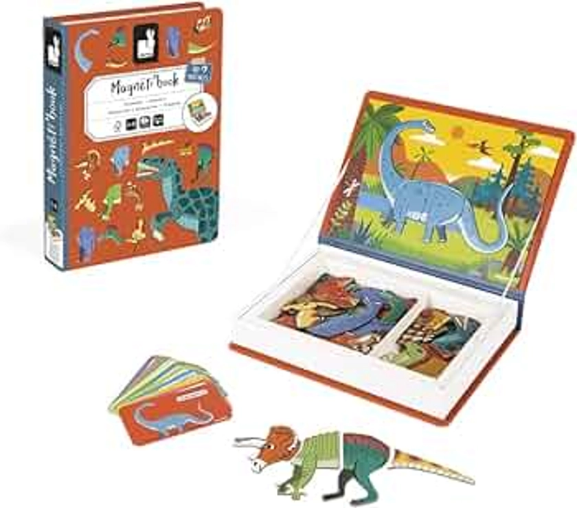 Janod - Magneti'Book Dinosaurs - 50-Part Educational Magnetic Game Teaches Fine Motor Skills and Imagination - Fsc Certified - Suitable for Ages 3 and Up, J02590, Yellow(gelb)