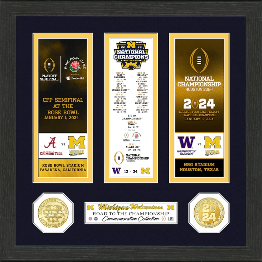 Michigan Wolverines Highland Mint College Football Playoff 2023 National Champions 15" x 18" Road To Bronze Coin Photo Mint