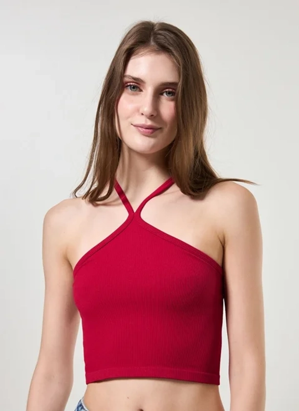 cropped halter seamless vermelho - vermelho - pp