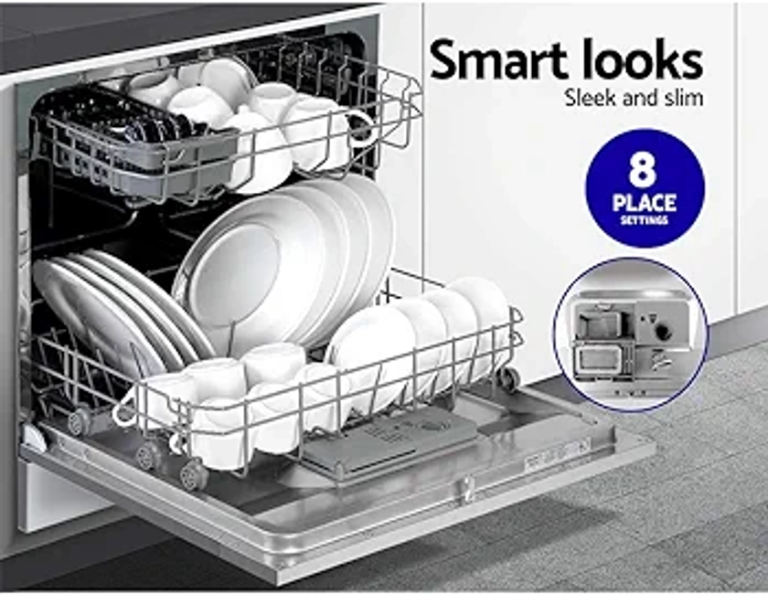 Devanti Benchtop Dishwasher Countertop Freestanding Dishwashers 8 Place Settings, Touch Control LED Display, 6 Wash Programs Delay Start Drying System Silver