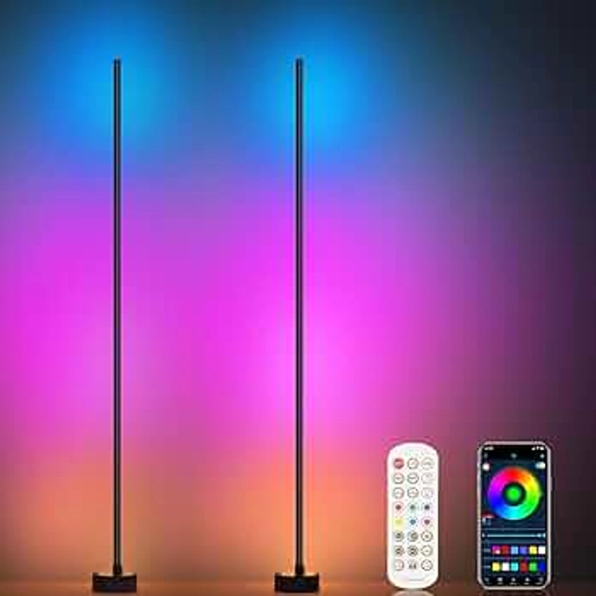 Corner Floor Lamp, 2 Pack Smart LED Corner Lamp Works with App/Remote/Button Control, RGB Floor Lamp with 16 Million DIY Colors, 68+ Scene, Music Sync for Living Room, Gaming Room, etc